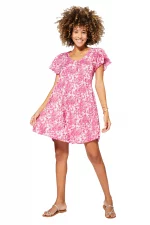 Robe courte ample Rose à motifs fleuris bohèmes - RLIP0288F