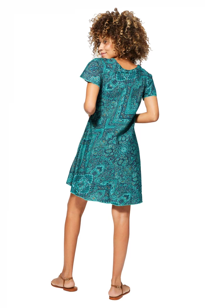 Robe courte ample Bohème à motifs ethniques- RLIP0288D – Image 2