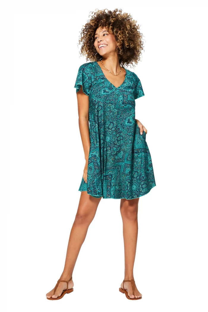Robe courte ample Bohème à motifs ethniques- RLIP0288D – Image 1