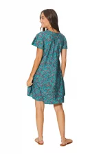 Robe courte ample Turquoise à motifs à fleurs - RLIP0288E – Image 2