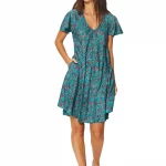 Robe courte ample Turquoise à motifs à fleurs - RLIP0288E