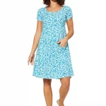 Robe courte évasée Blanche à fleurs bleues - RLIPV0016B