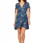 Robe courte bohème Bleue fleurie - RLIPV0021B