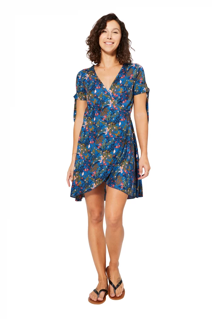 Robe courte bohème Bleue fleurie - RLIPV0021B – Image 1