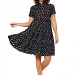 Robe col mao Noire à fleurs blanches - RLIPV0019B