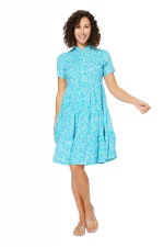 Robe col mao Bleue à fleurs blanches - RLIPV0019A