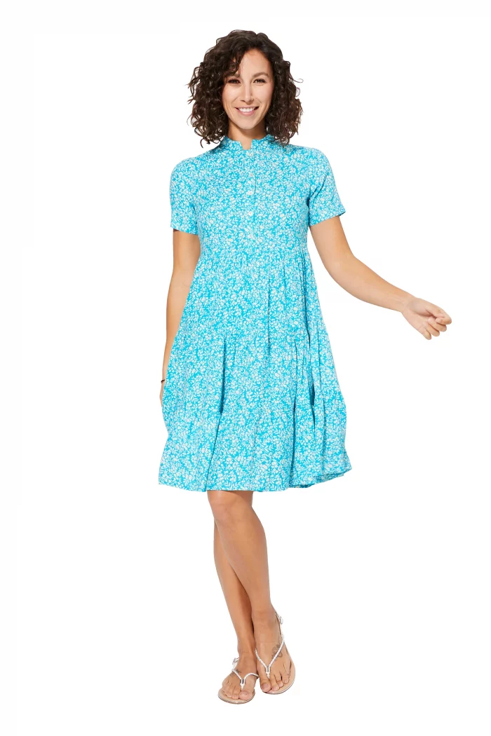 Robe col mao Bleue à fleurs blanches - RLIPV0019A – Image 1