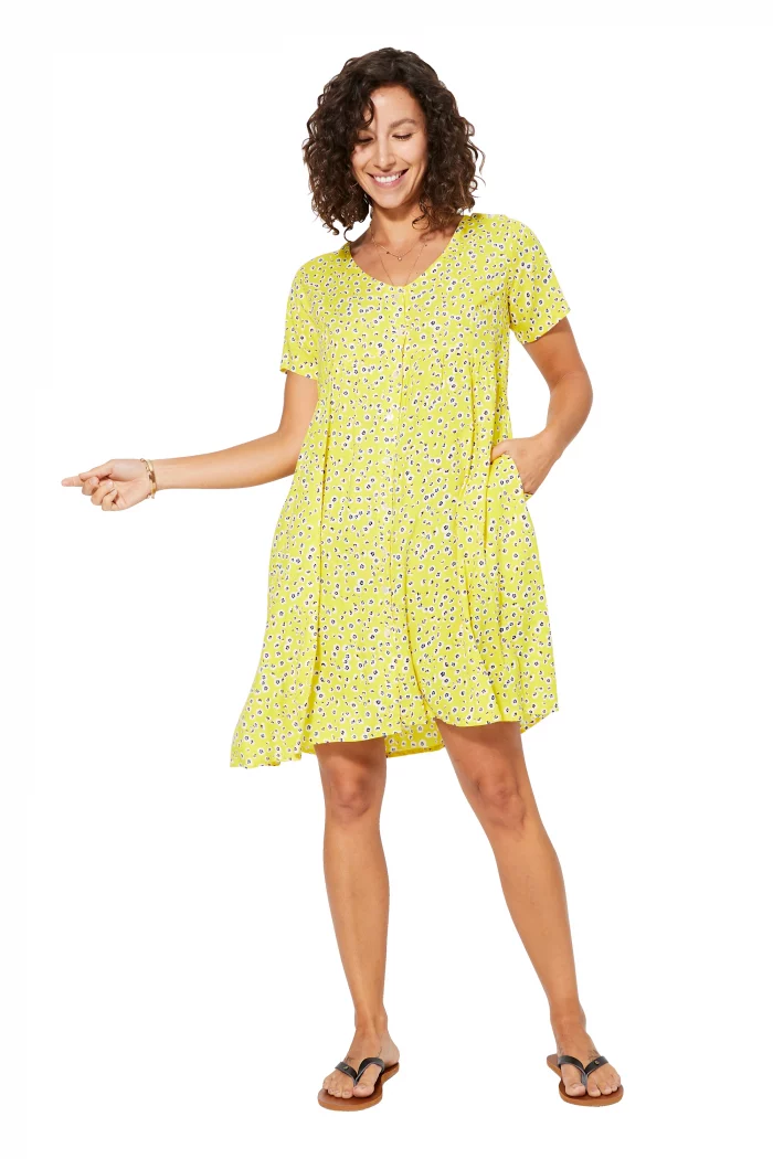 Petite Robe bohème ample Jaune à fleurs - RLIPV0017A – Image 1