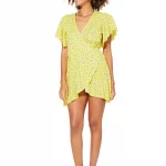 Robe courte bohème Jaune à fleurs blanches - RLIPV0020A