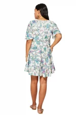 Robe courte bohème Blanche à motifs bleus et roses- RLIP0292A – Image 2