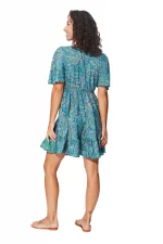 Robe courte bohème bleue à motifs - RLIP0292B – Image 2