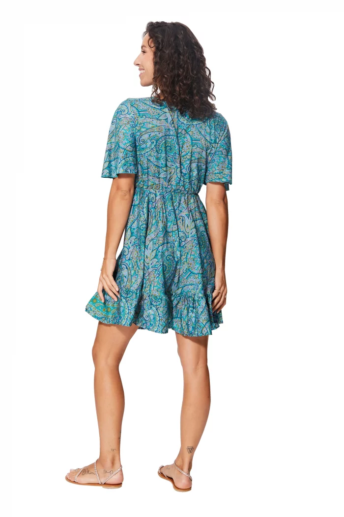 Robe courte bohème bleue à motifs - RLIP0292B – Image 2