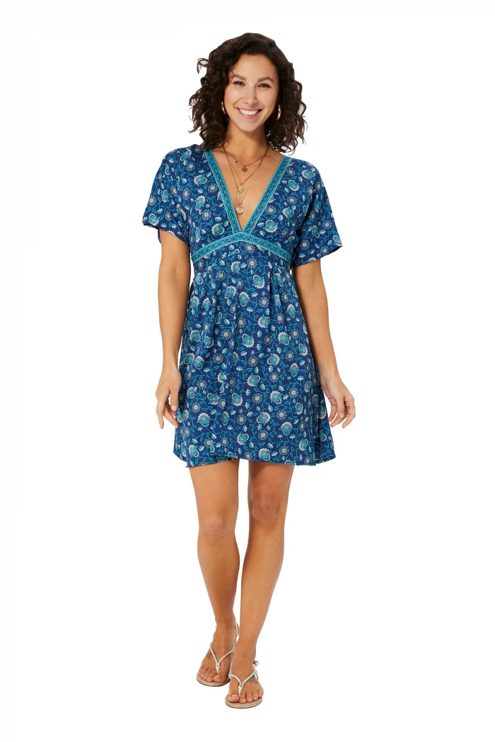 Robe courte bohème Bleue à dos ouvert - RLIP0291A – Image 1