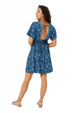 Robe courte bohème Bleue à dos ouvert - RLIP0291A – Image 2