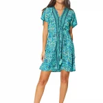 Robe courte fluide Bleue turquoise à dos ouvert - RLIP0290B