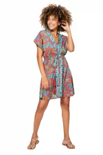 Robe courte Bleue turquoise et rouge à dos ouvert - RLIP0290A – Image 2