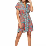 Robe courte Bleue turquoise et rouge à dos ouvert - RLIP0290A