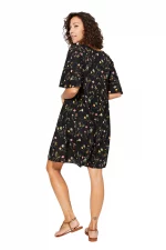 Robe bohème courte ample Noire fleurie - RLIPV0018B – Image 2