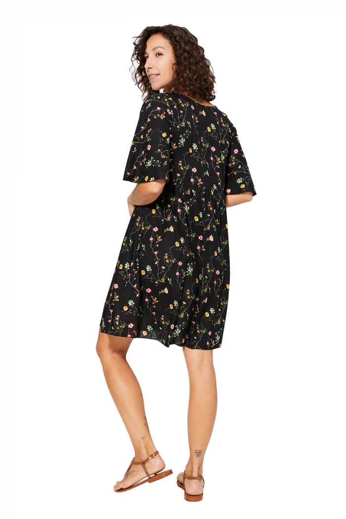Robe bohème courte ample Noire fleurie - RLIPV0018B – Image 2