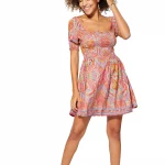 Robe courte bohème d'été Orange et rose- RLIP0293B