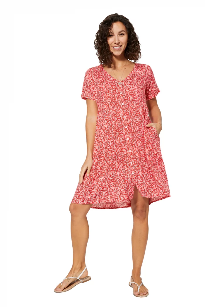 Petite Robe bohème ample Rouge à fleurs - RLIPV0017B – Image 1
