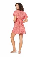 Robe courte bohème Rouge à fleurs blanches - RLIPV0020B – Image 2