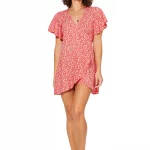 Robe courte bohème Rouge à fleurs blanches - RLIPV0020B