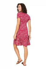 Robe courte évasée Rouge à fleurs blanches - RLIPV0016A – Image 2