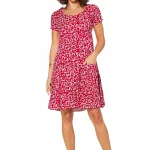 Robe courte évasée Rouge à fleurs blanches - RLIPV0016A