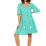 Robe bohème courte ample Vert turquoise - RLIPV0018A