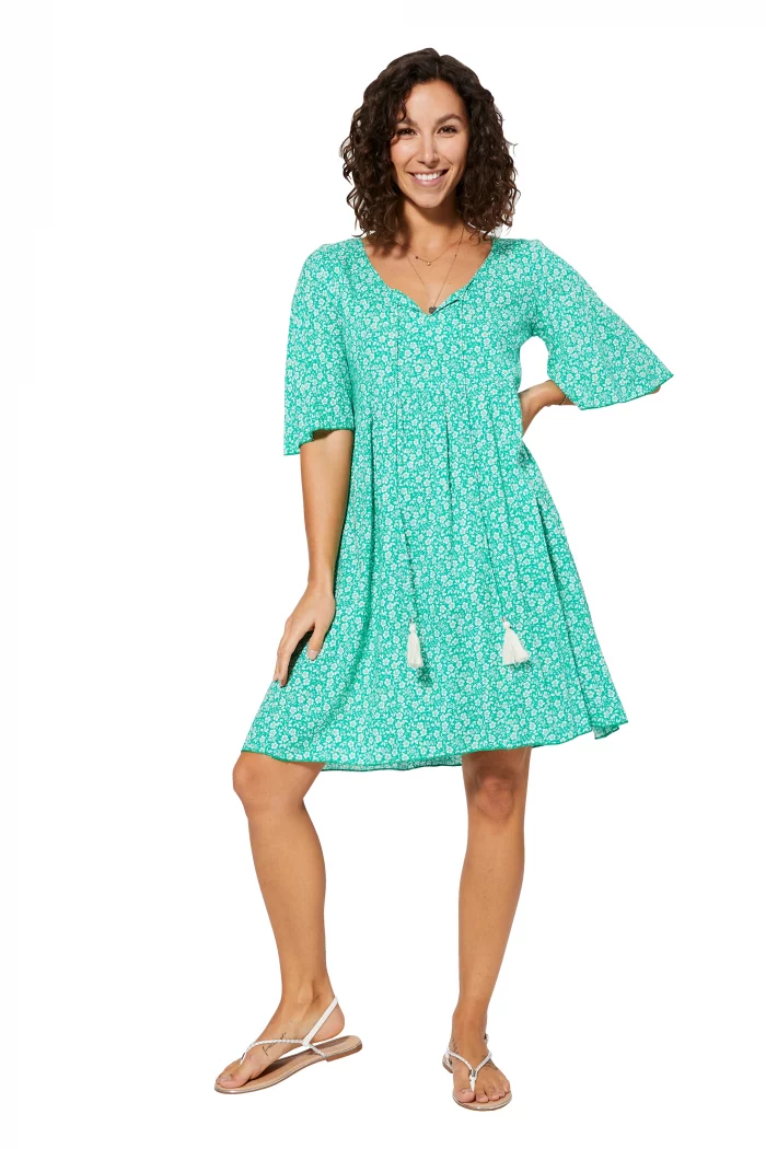 Robe bohème courte ample Vert turquoise - RLIPV0018A – Image 1