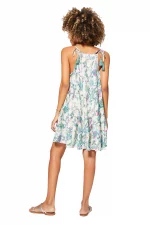 Robe ample courte Blanche fleurie à bretelles à nouer - RLIP0273B – Image 2