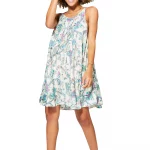 Robe ample courte Blanche fleurie à bretelles à nouer - RLIP0273B