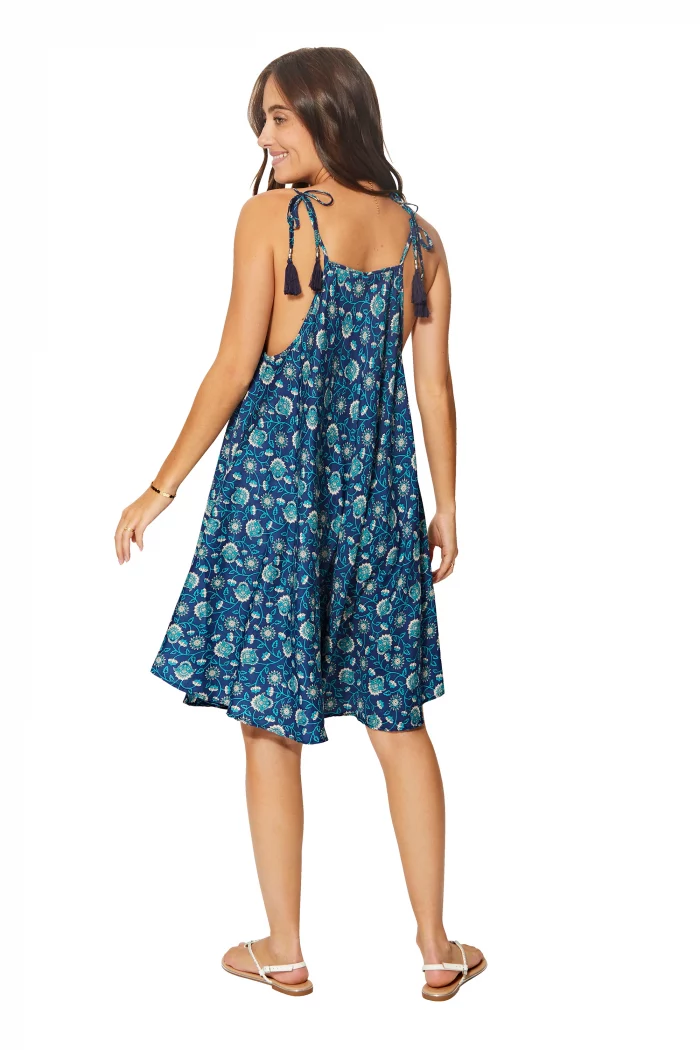 Robe ample courte Bleu marine à bretelles à nouer - RLIP0273G – Image 2