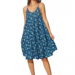 Robe ample courte Bleu marine à bretelles à nouer - RLIP0273G