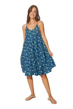 Robe ample courte Bleu marine à bretelles à nouer - RLIP0273G