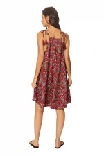 Robe ample courte Rouge fleurie à bretelles à nouer - RLIP0273A – Image 2