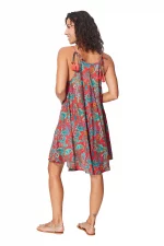 Robe ample courte Rouge et turquoise à bretelles à nouer - RLIP0273D – Image 2