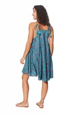 Robe ample courte Turquoise fleurie à bretelles à nouer - RLIP0273C – Image 2