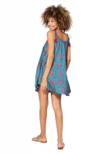 Robe courte Turquoise et fuchsia à bretelles à nouer- RLIP0275A – Image 2