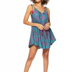 Robe courte Turquoise et fuchsia à bretelles à nouer- RLIP0275A