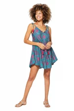 Robe courte Turquoise et fuchsia à bretelles à nouer- RLIP0275A