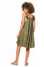 Robe ample courte Turquoise et jaune à bretelles à nouer - RLIP0273F – Image 2