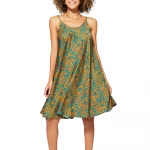 Robe ample courte Turquoise et jaune à bretelles à nouer - RLIP0273F