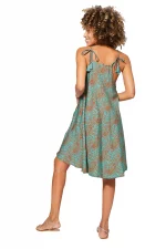 Robe ample courte Turquoise et orange à bretelles à nouer - RLIP0273E – Image 2