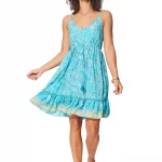 Robe courte évasée Bleue bohème - RLIP0276C