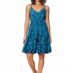 Robe courte évasée Bleue bohème à fleurs - RLIP0276A
