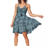 Robe courte d'été à bretelles Bleue marine à fleurs - RLIP0278C