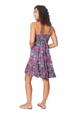 Robe courte d'été à bretelles Turquoise et fuchsia - RLIP0278B – Image 2