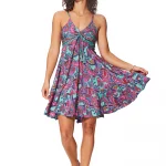 Robe courte d'été à bretelles Turquoise et fuchsia - RLIP0278B